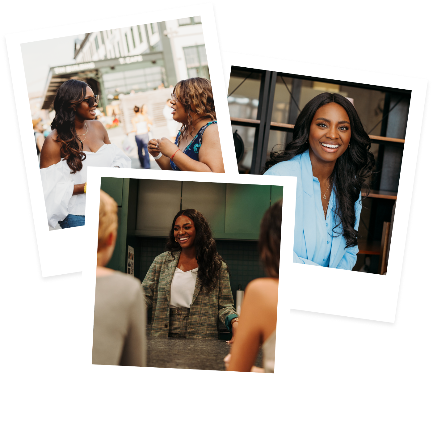 Polaroid photo collage of Danielle laughing with girlfriends